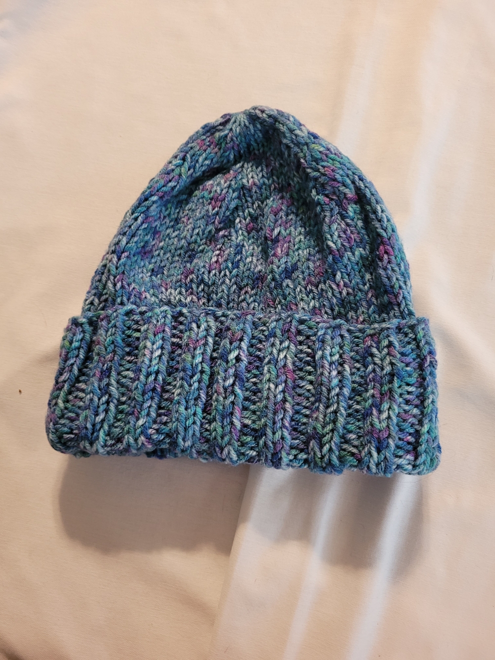 Multicolor Blue Knit Beanie Hat - Women's Winter Accessory